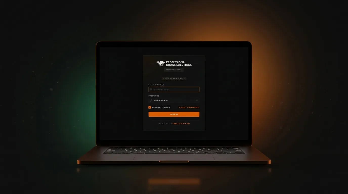 Pantalla de login de V5 Hub, autenticación con email y contraseña, estética industrial dark-mode